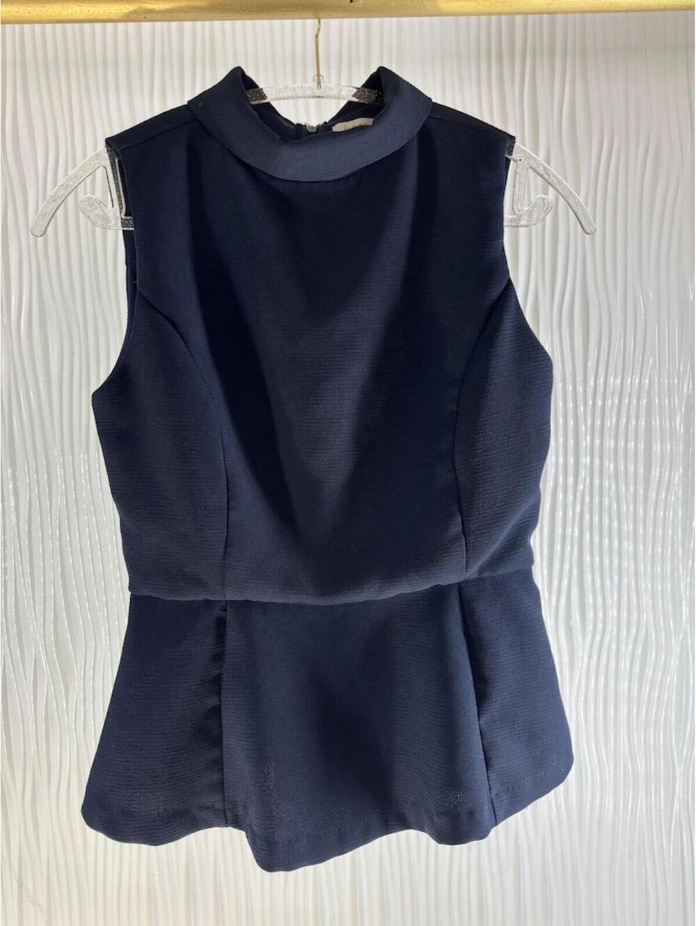 Anthropologie Moth XS Navy Blue Sleeveless Peplum Top with Collar Harlyn